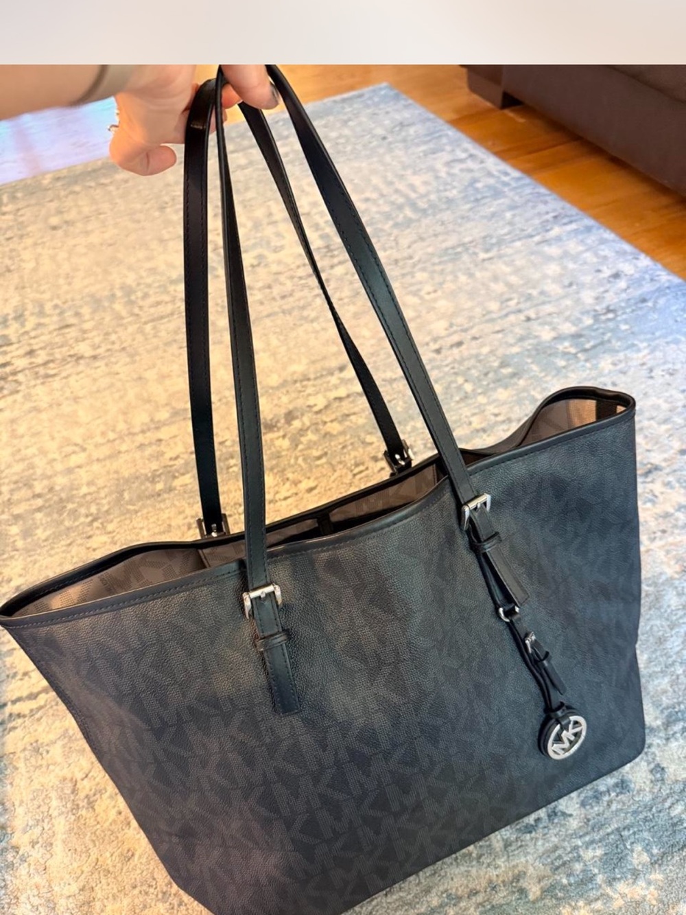 Michael Kors Black MK Logo Tote with Charm